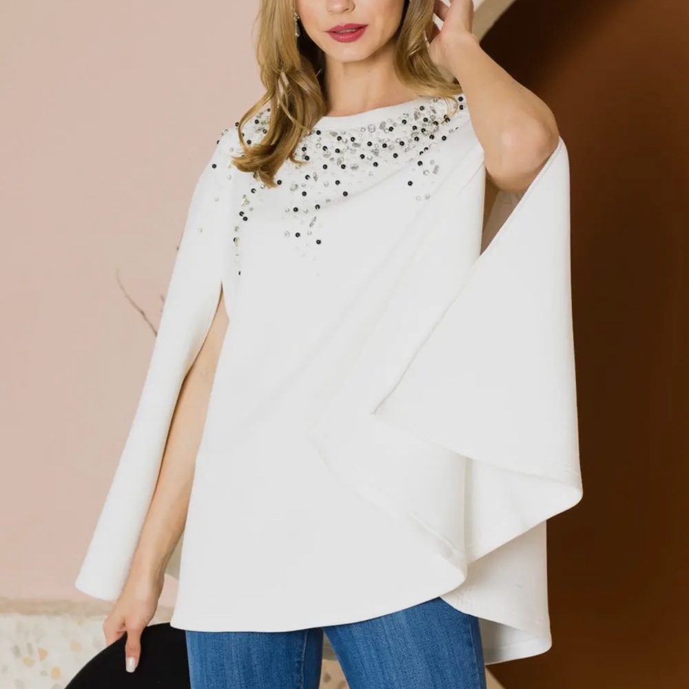 JACKET- White Jeweled Cape - Picture 4 of 5